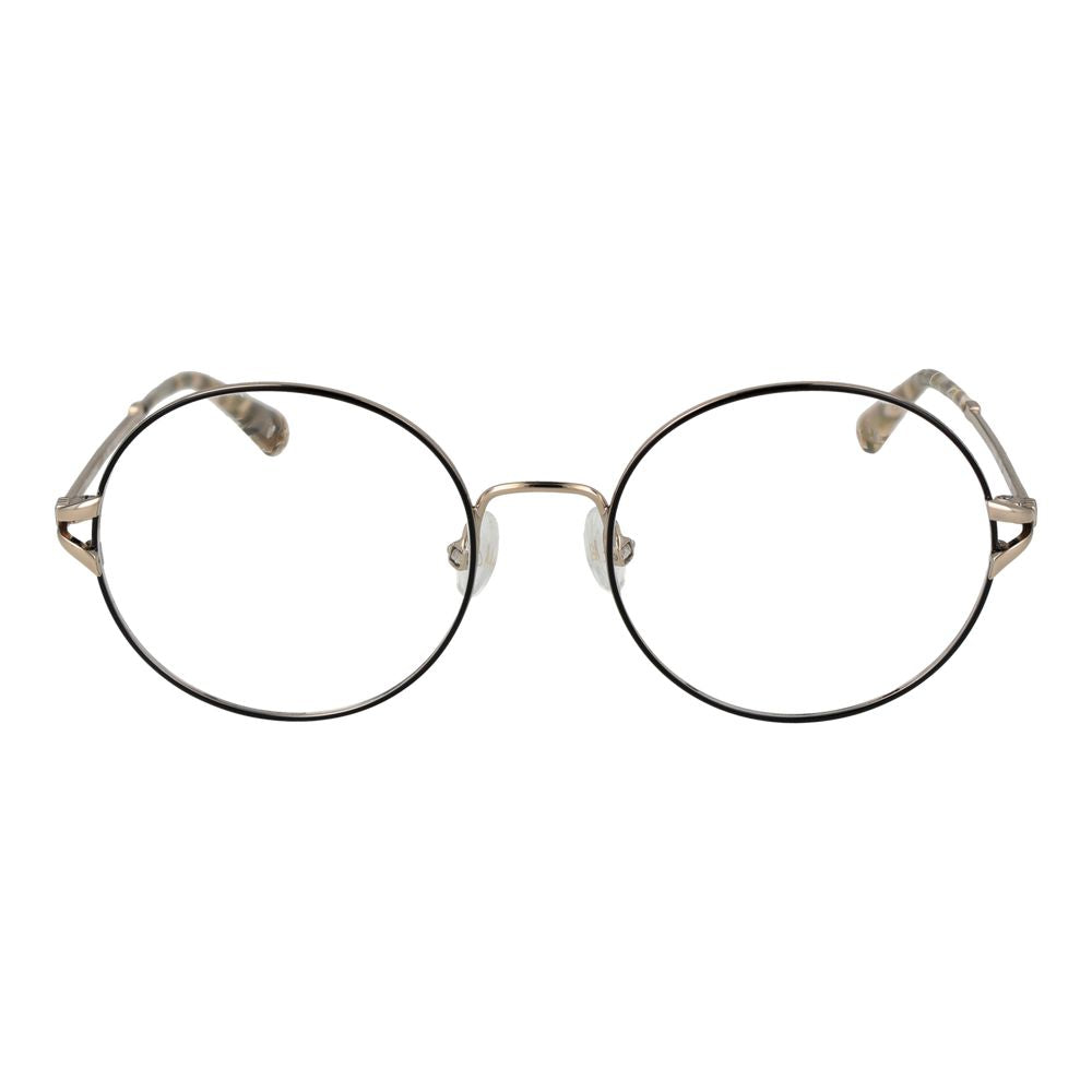 Christian Lacroix beige metal glasses frames with rounded lenses and slim design on a plain background.