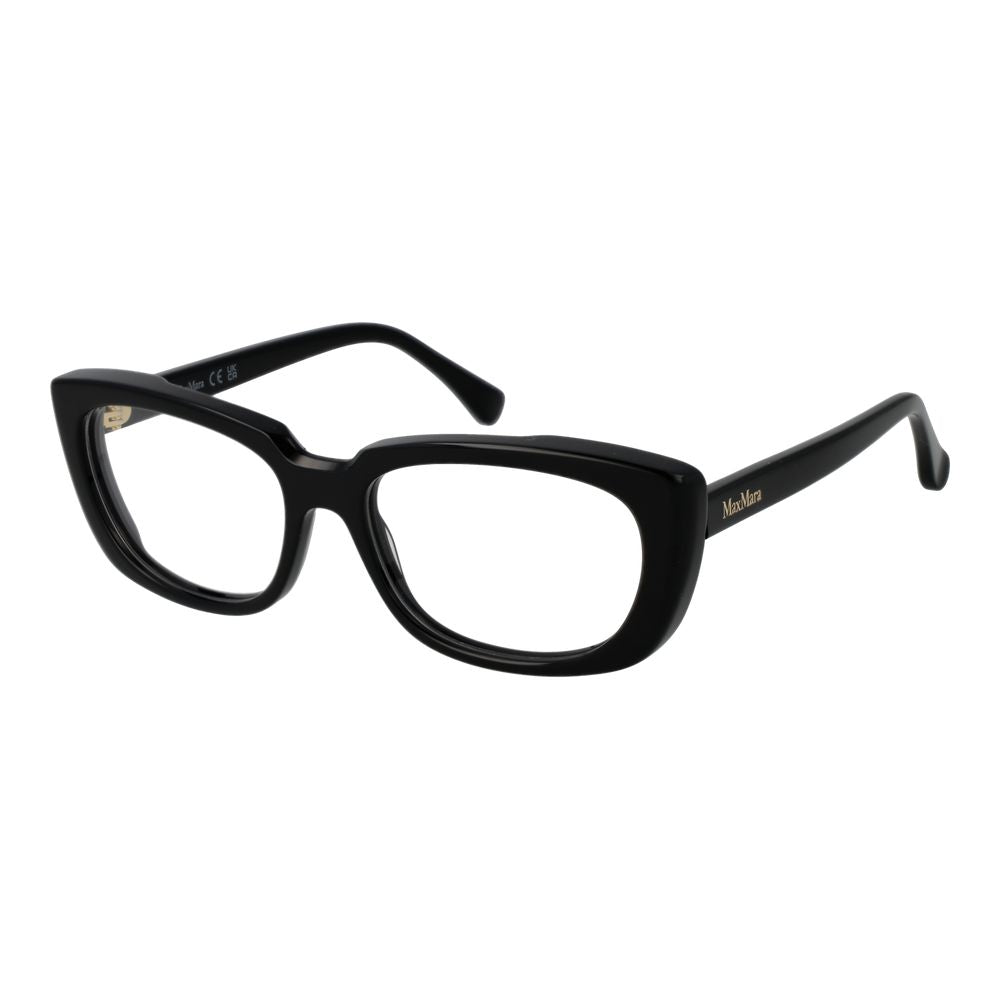 Max Mara black acetate glasses frames with sleek, modern design, showcasing clear lenses and stylish detailing.