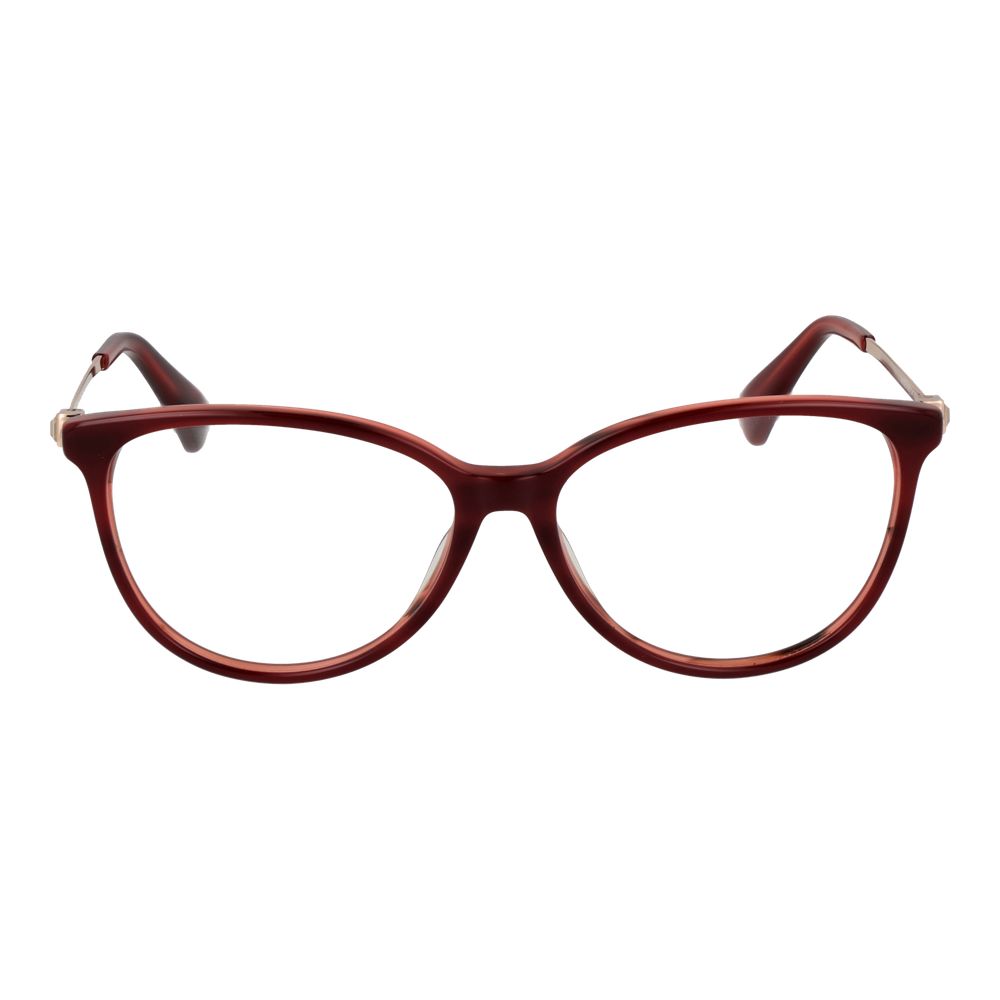 Max Mara red acetate eyeglass frames showing sleek design and bold color, perfect for stylish eyewear.