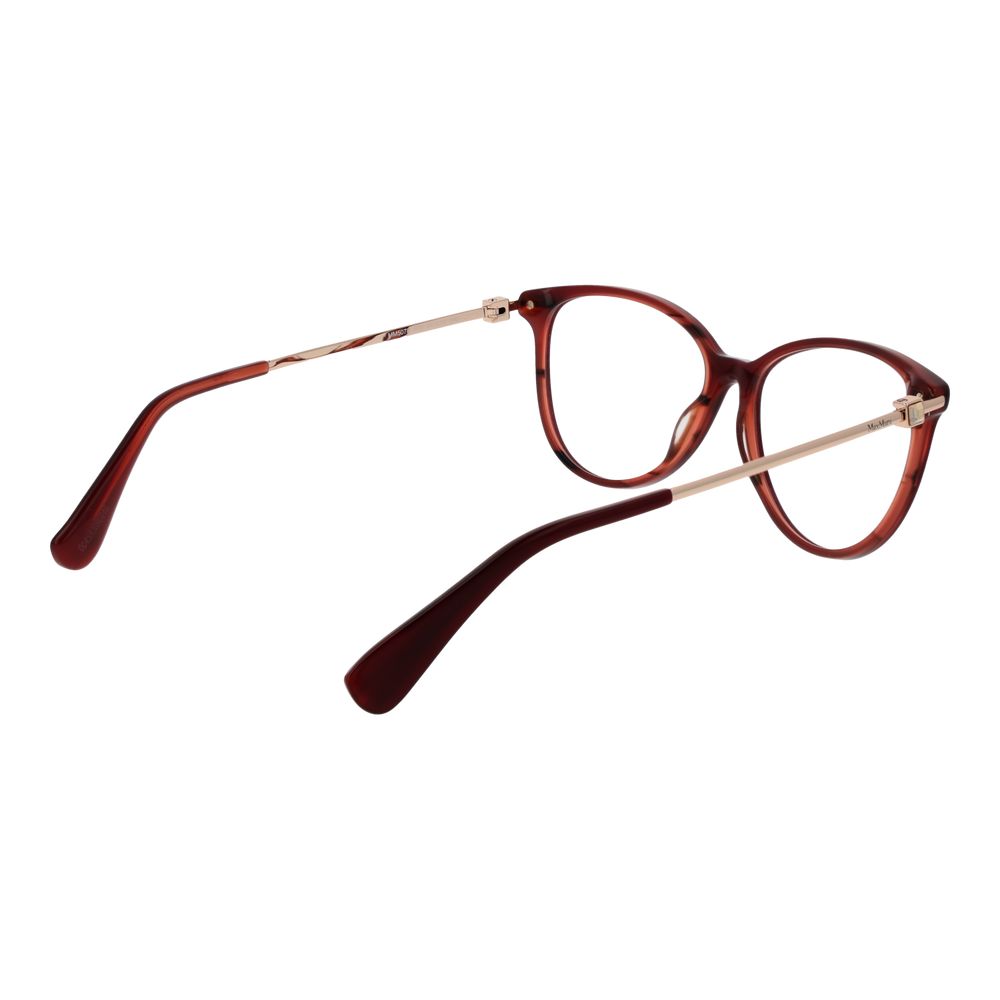 Max Mara red acetate eyeglass frames with clear lenses, stylish and lightweight for a modern look.