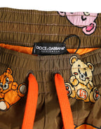 Dolce & Gabbana Brown Multicolor Teddy Bear Men Shorts Swimwear - Eljoys Fashion 