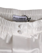 Dolce & Gabbana White Silk Satin Elastic Men Boxer Short Swimwear - Eljoys Fashion 
