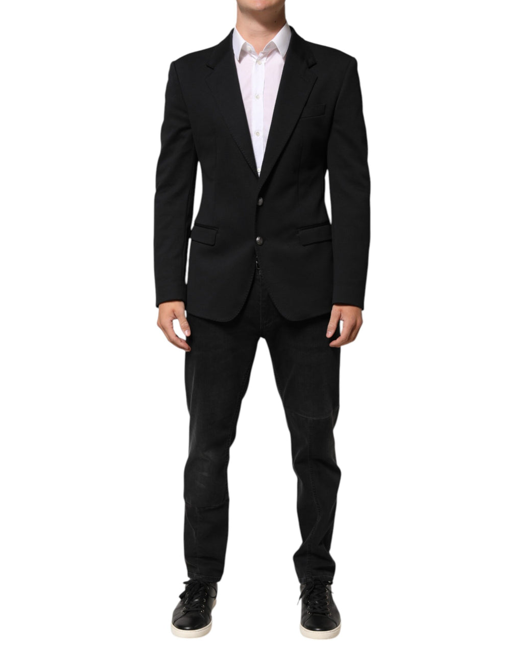 Dolce & Gabbana Dark Blue Cotton Men Jacket Coat Blazer Suit