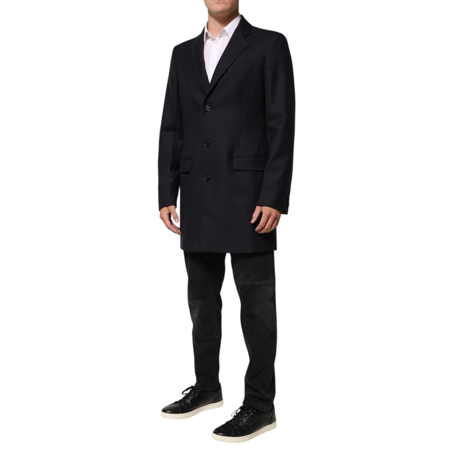 Dolce & Gabbana Dark Blue Wool Men Jacket Coat Blazer Suit
