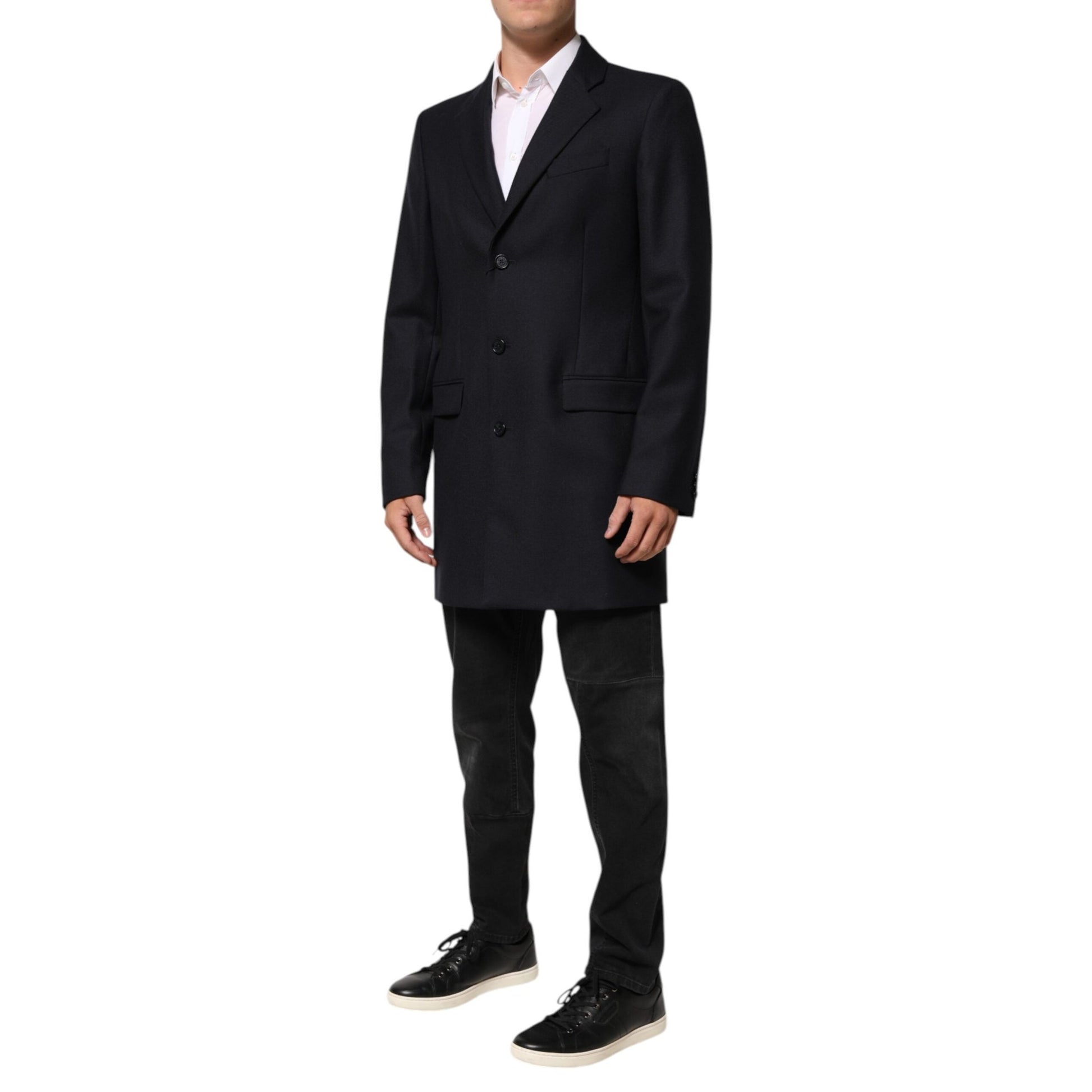 Dolce & Gabbana Dark Blue Wool Men Jacket Coat Blazer Suit