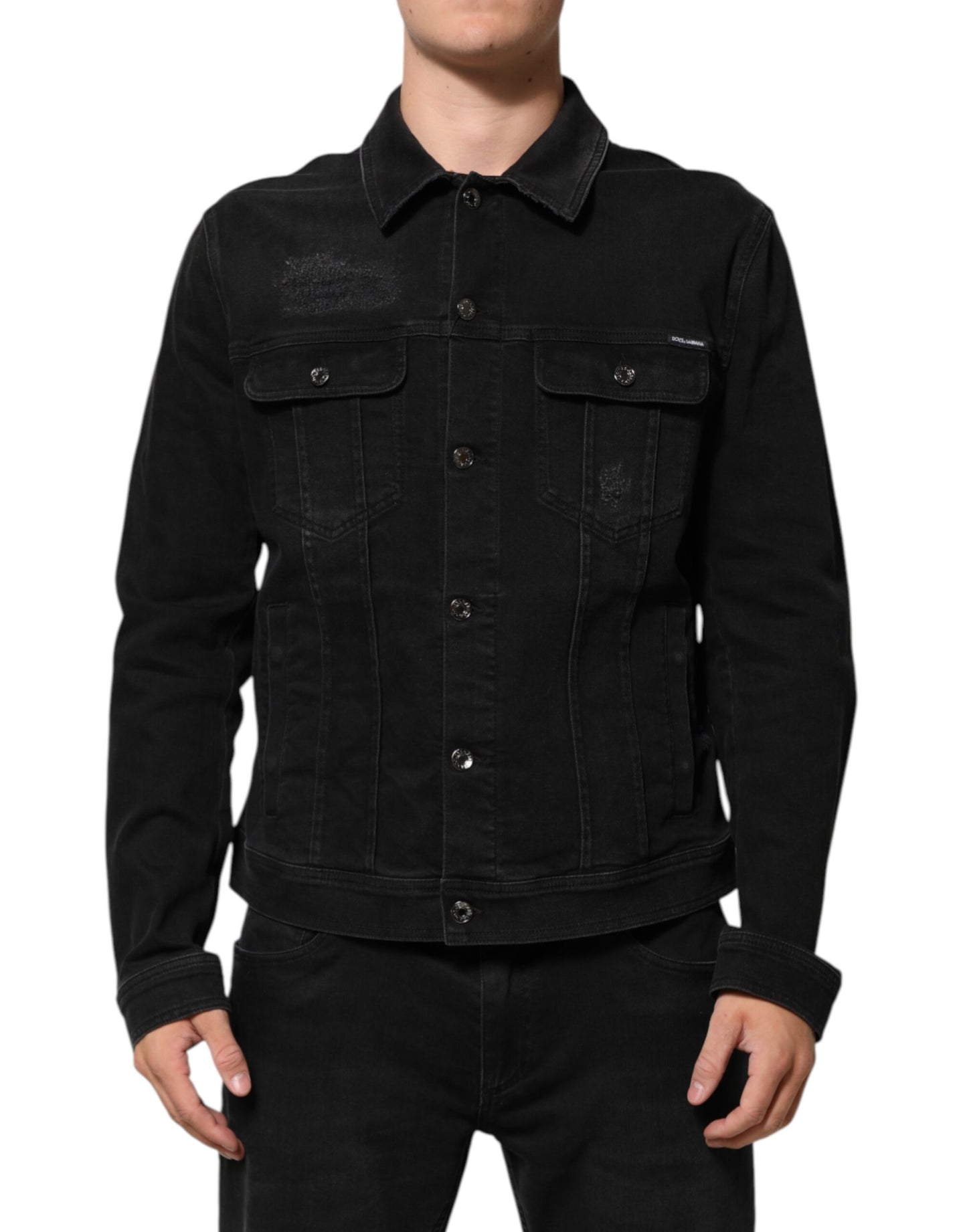 Dolce & Gabbana Black Cotton Denim Stretch Button Up Jacket Dolce & Gabbana