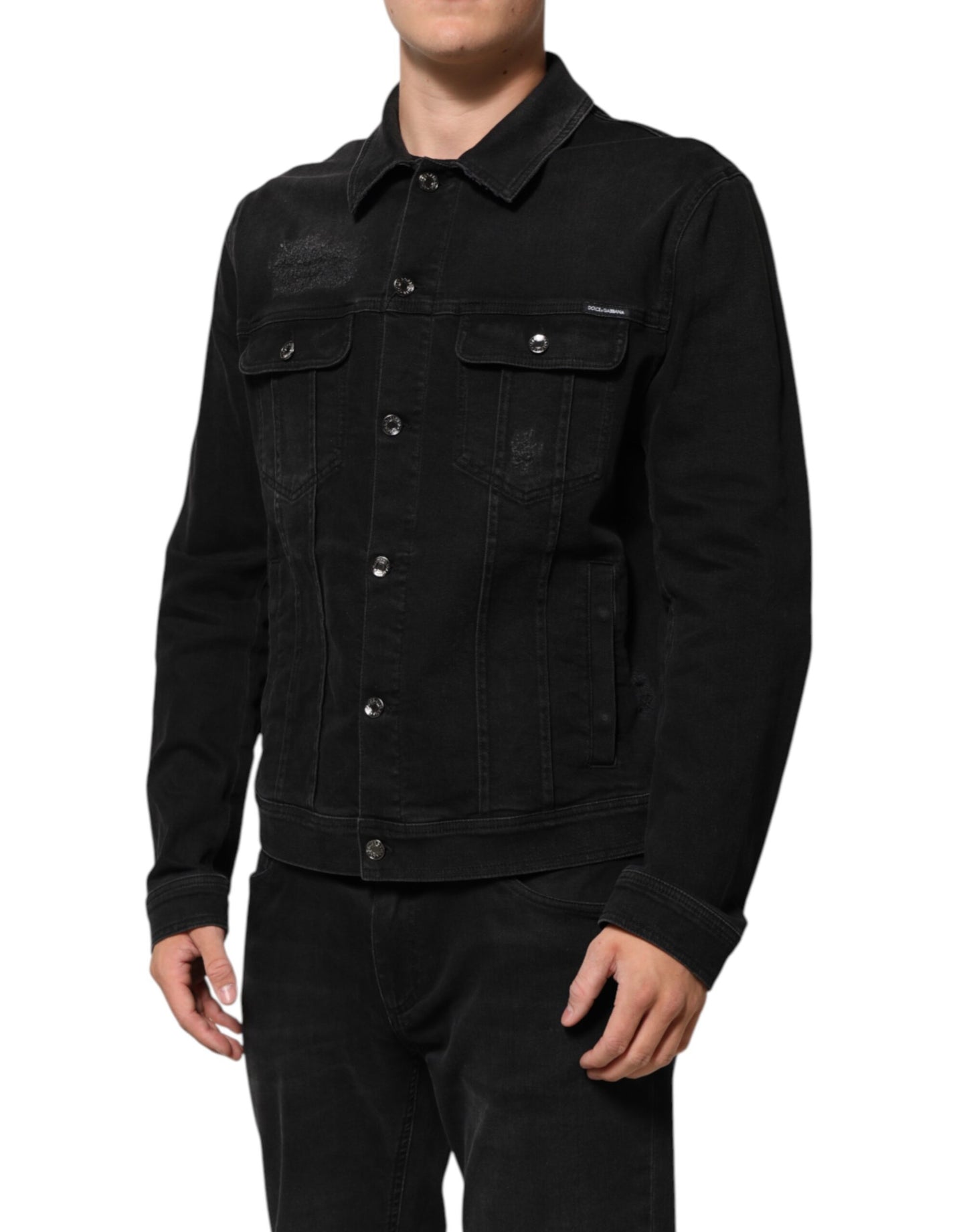 Dolce & Gabbana Black Cotton Denim Stretch Button Up Jacket Dolce & Gabbana