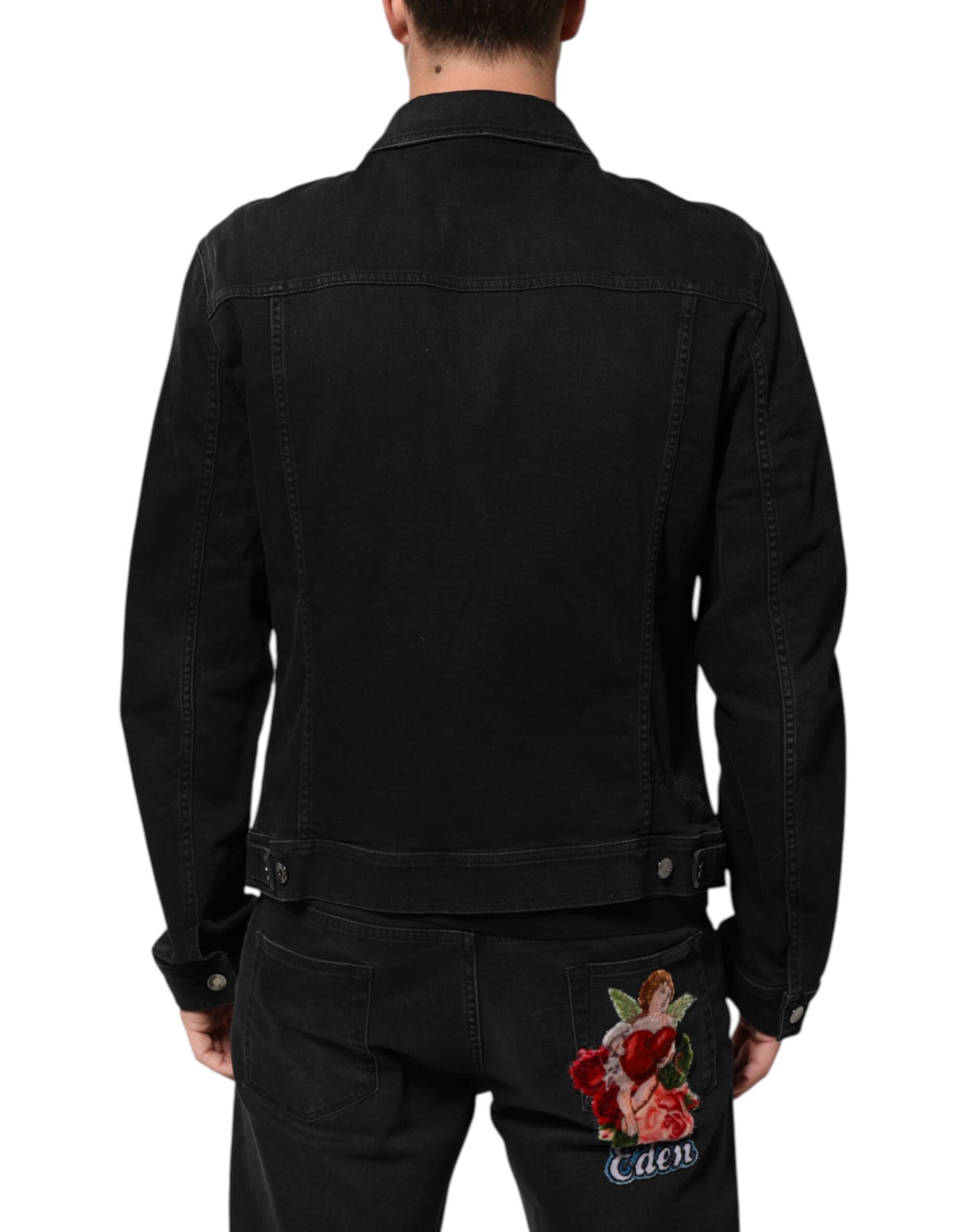 Dolce & Gabbana Black Cotton Denim Stretch Button Up Jacket Dolce & Gabbana