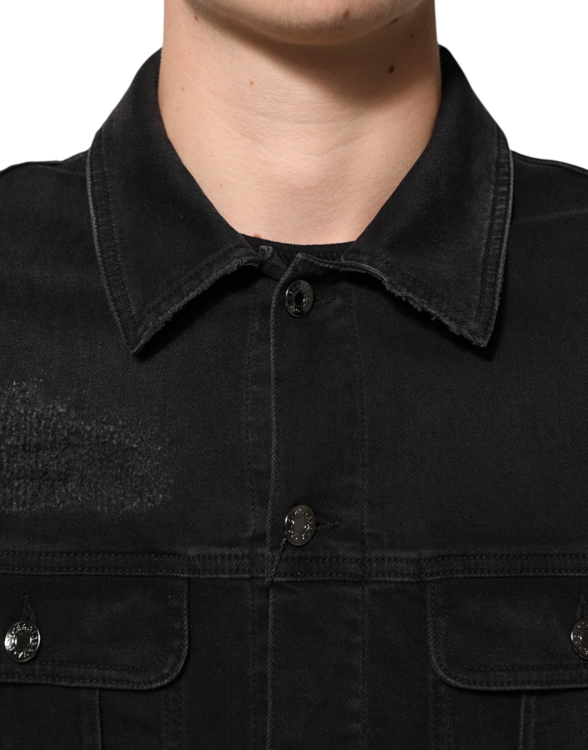 Dolce & Gabbana Black Cotton Denim Stretch Button Up Jacket Dolce & Gabbana