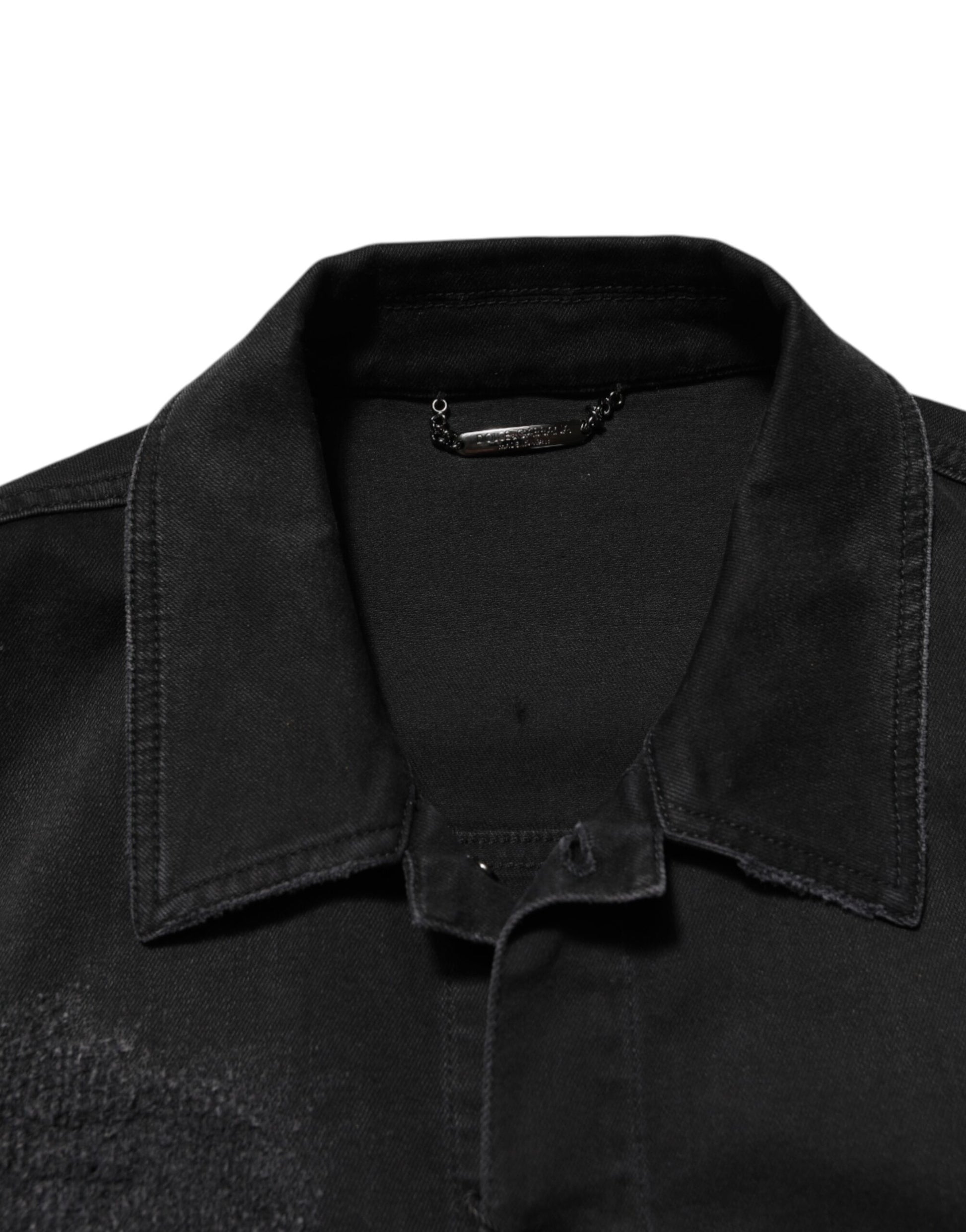 Dolce & Gabbana Black Cotton Denim Stretch Button Up Jacket Dolce & Gabbana