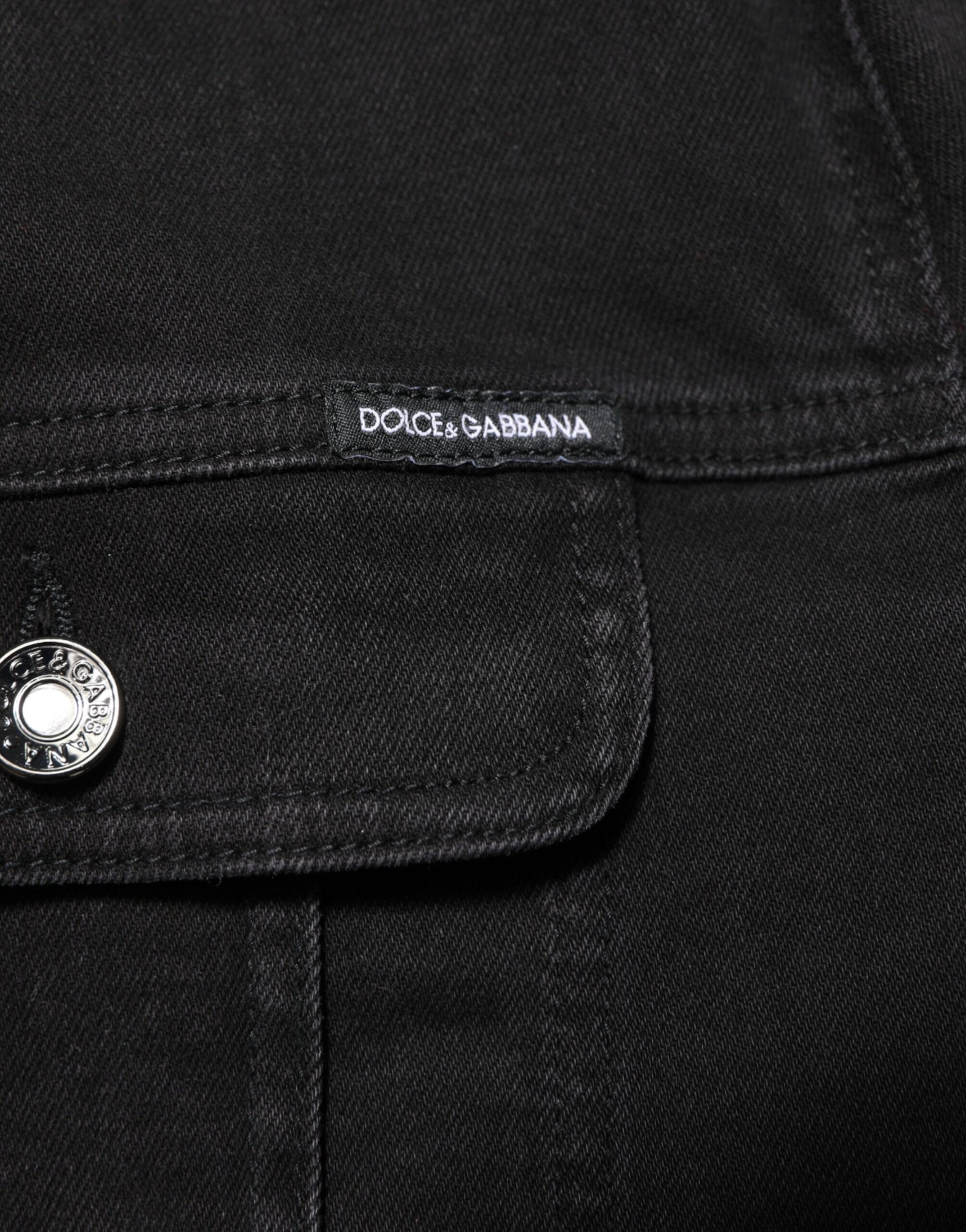 Dolce & Gabbana Black Cotton Denim Stretch Button Up Jacket Dolce & Gabbana