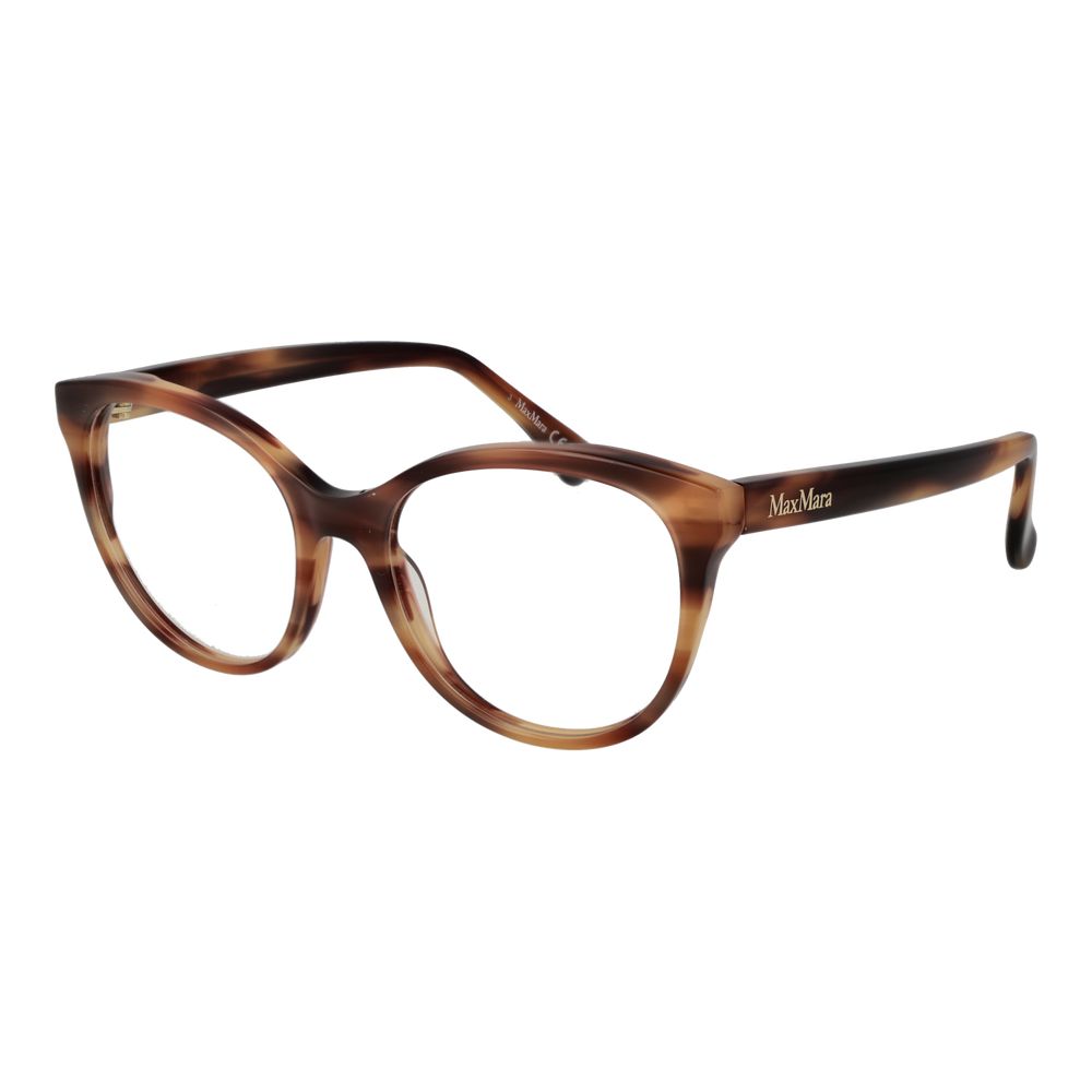 Max Mara brown acetate glasses frames with rounded design and clear lenses, stylish eyewear for everyday wear.