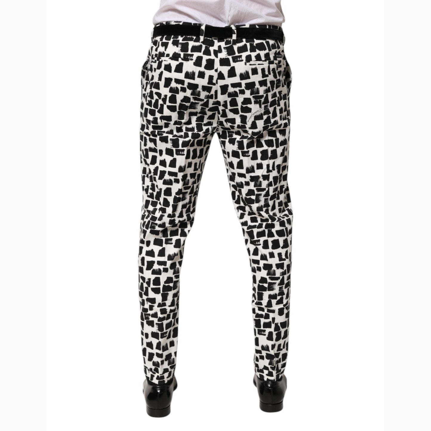 Dolce & Gabbana Black White Abstract Print Cotton Blend Pants