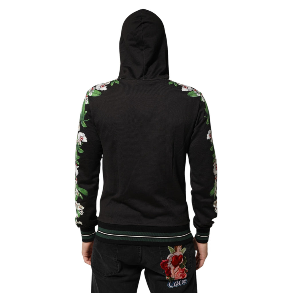 Dolce & Gabbana KING Black Orchid Floral Crown Logo Hoodie Sweater