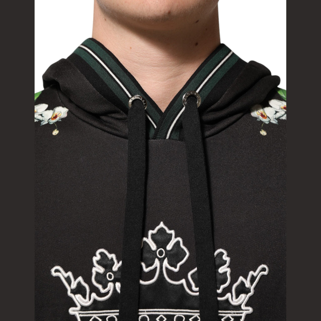 Dolce & Gabbana KING Black Orchid Floral Crown Logo Hoodie Sweater