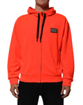 Dolce & Gabbana Red Fluorescent Polyester Logo Patch Hoodie Sweater - Eljoys Fashion 