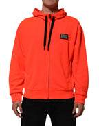Dolce & Gabbana Red Fluorescent Polyester Logo Patch Hoodie Sweater - Eljoys Fashion 