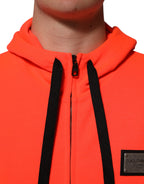 Dolce & Gabbana Red Fluorescent Polyester Logo Patch Hoodie Sweater - Eljoys Fashion 