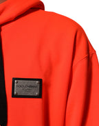 Dolce & Gabbana Red Fluorescent Polyester Logo Patch Hoodie Sweater - Eljoys Fashion 