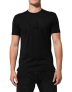 Dolce & Gabbana Black Cotton Velvet Logo Print Men T-shirt - Eljoys Fashion 
