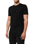 Dolce & Gabbana Black Cotton Velvet Logo Print Men T-shirt - Eljoys Fashion 