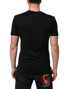Dolce & Gabbana Black Cotton Velvet Logo Print Men T-shirt - Eljoys Fashion 