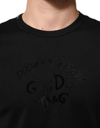 Dolce & Gabbana Black Cotton Velvet Logo Print Men T-shirt - Eljoys Fashion 