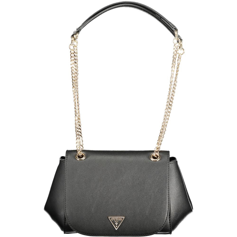Guess Jeans Nero black polyurethane women’s handbag with sleek design and silver hardware.