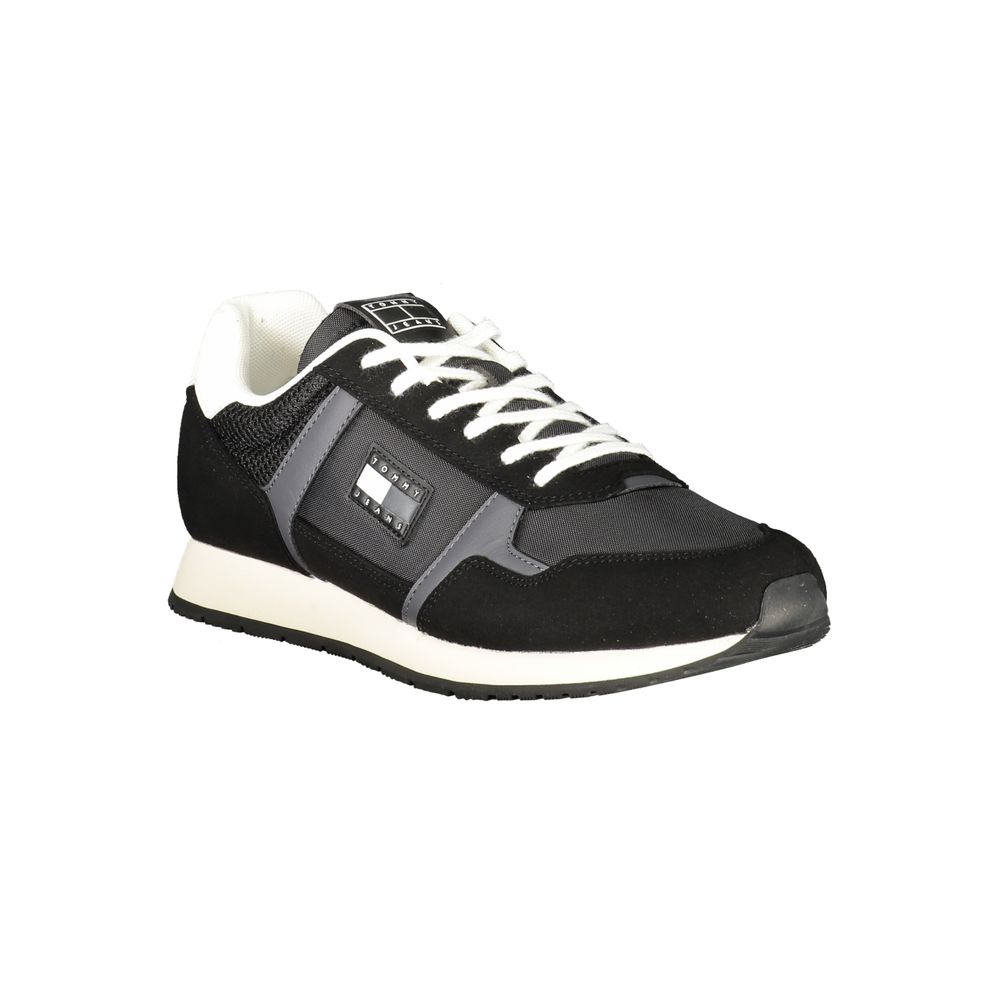 Tommy Hilfiger men's Nero Polyurethane sneaker with black design and white sole, casual athletic footwear.