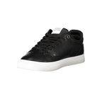 Black Tommy Hilfiger men's sneaker made of polyester with a sleek design and branded logo on the side.