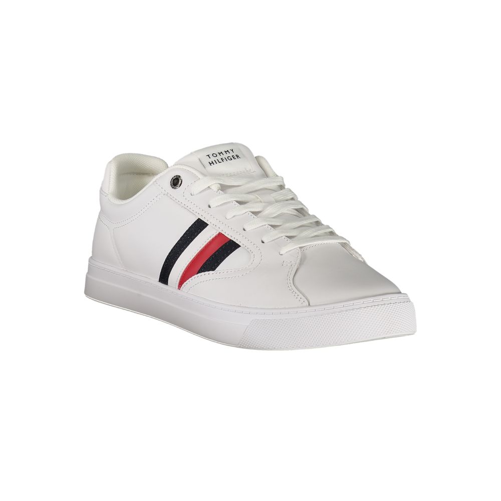 Tommy Hilfiger Bianco leather men's sneaker with white laces and stylish design, featuring the brand's logo on the side.