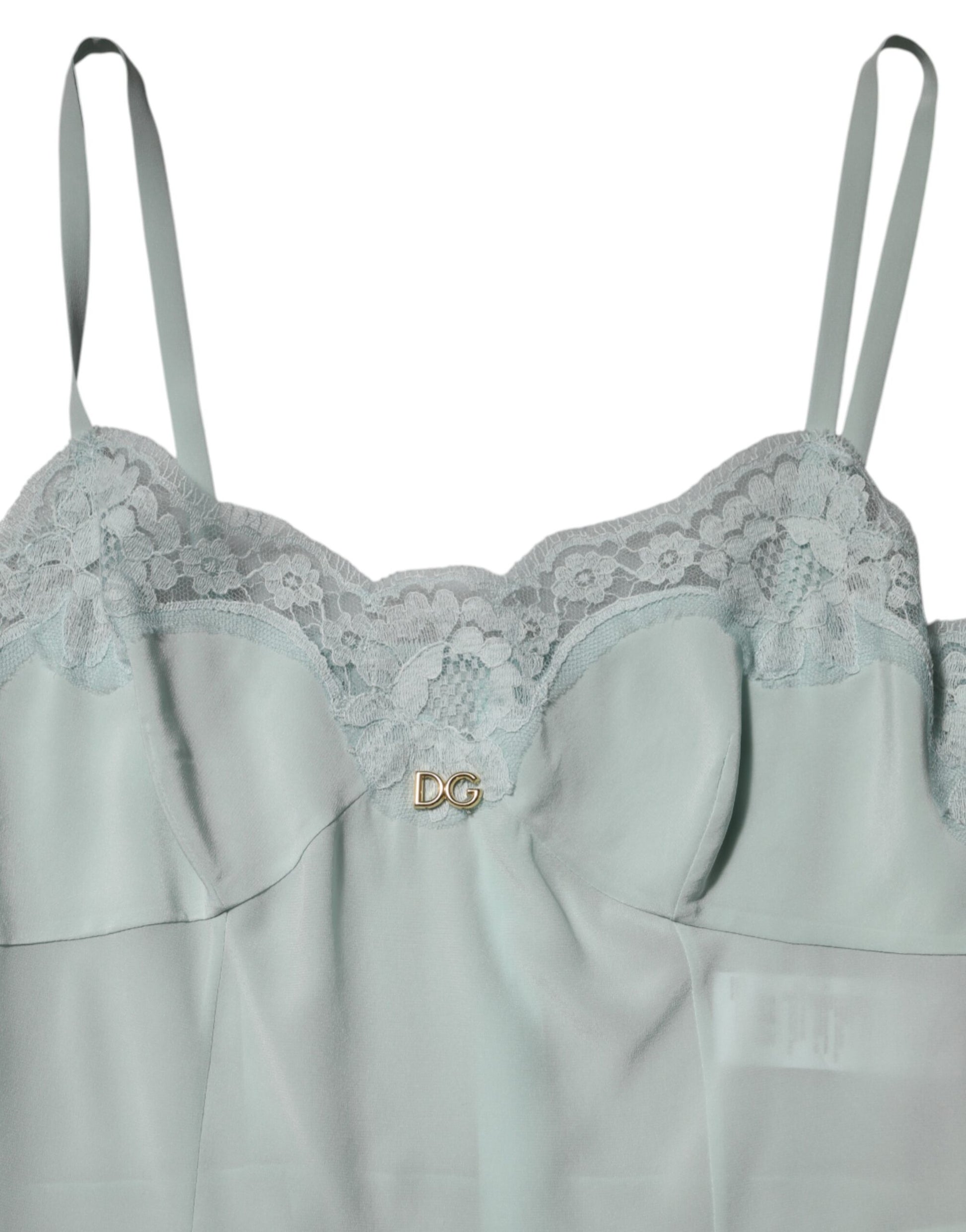 Dolce & Gabbana Light Blue Silk Lace Midi Bodycon Slip Dress