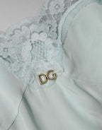 Dolce & Gabbana Light Blue Silk Lace Midi Bodycon Slip Dress