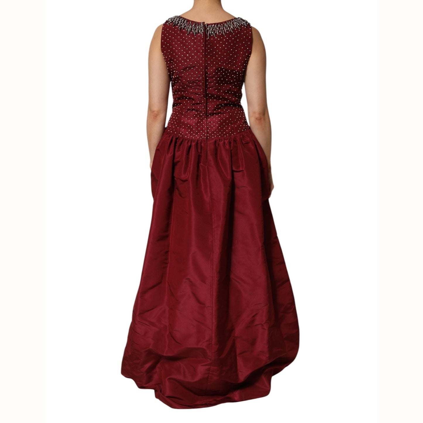Dolce & Gabbana Burgundy Silk Beaded Evening Gown Dress