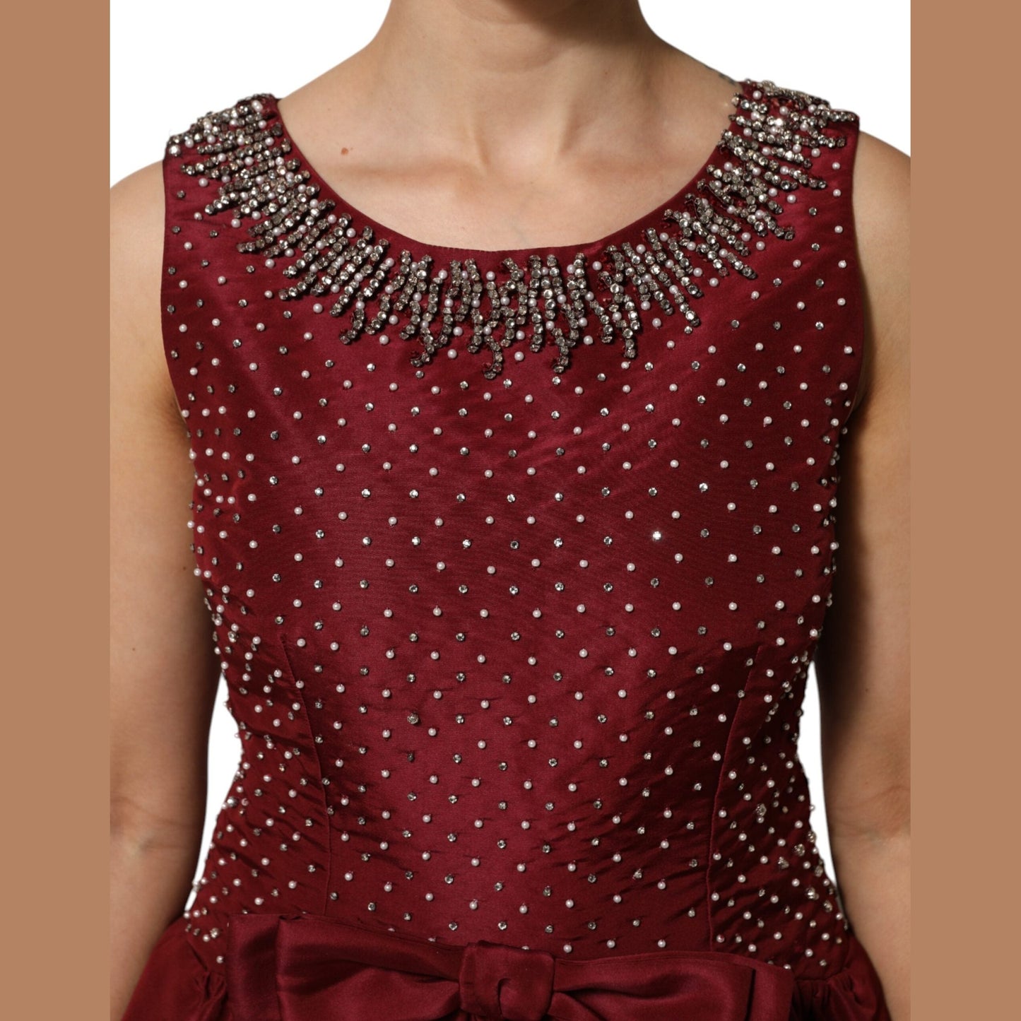 Dolce & Gabbana Burgundy Silk Beaded Evening Gown Dress
