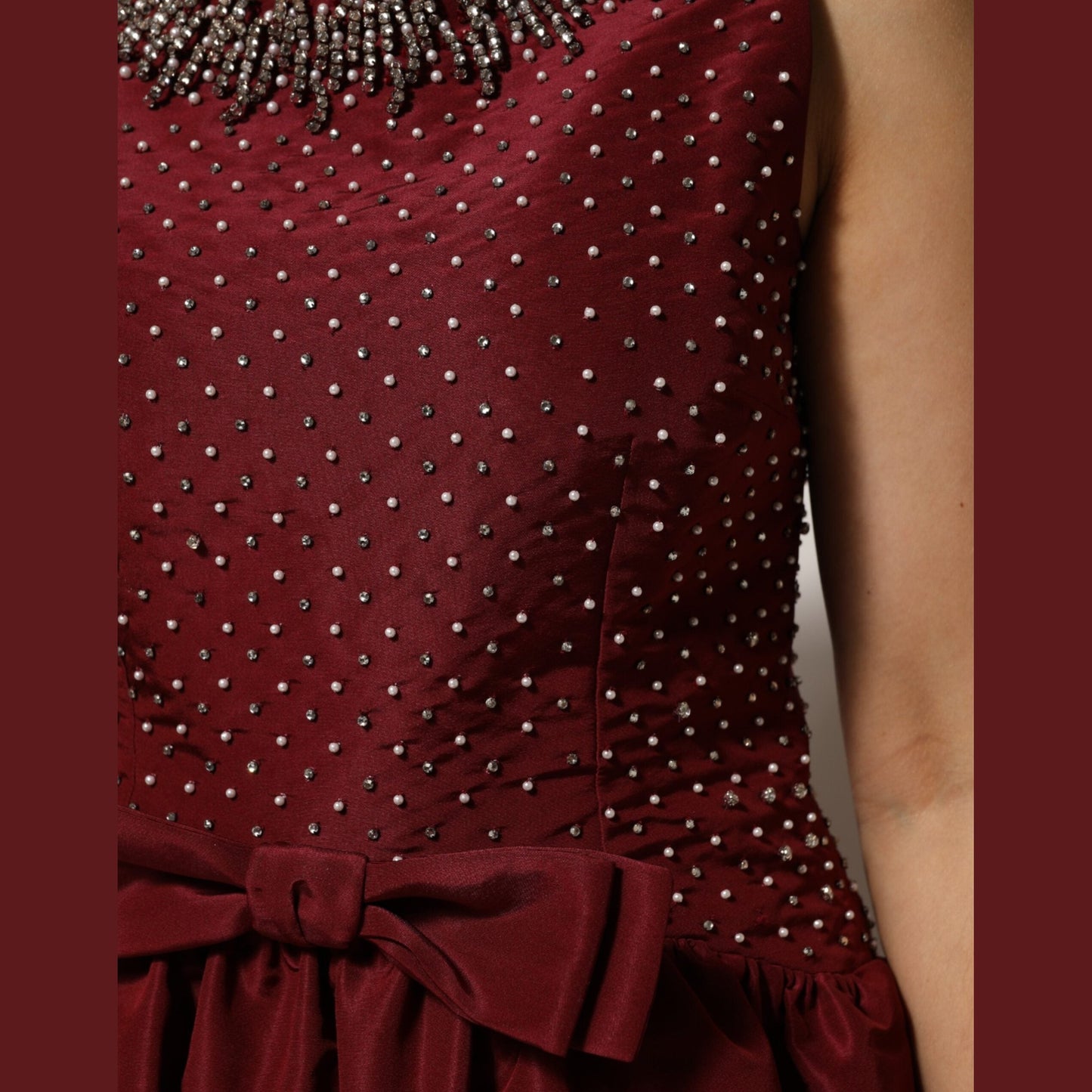 Dolce & Gabbana Burgundy Silk Beaded Evening Gown Dress