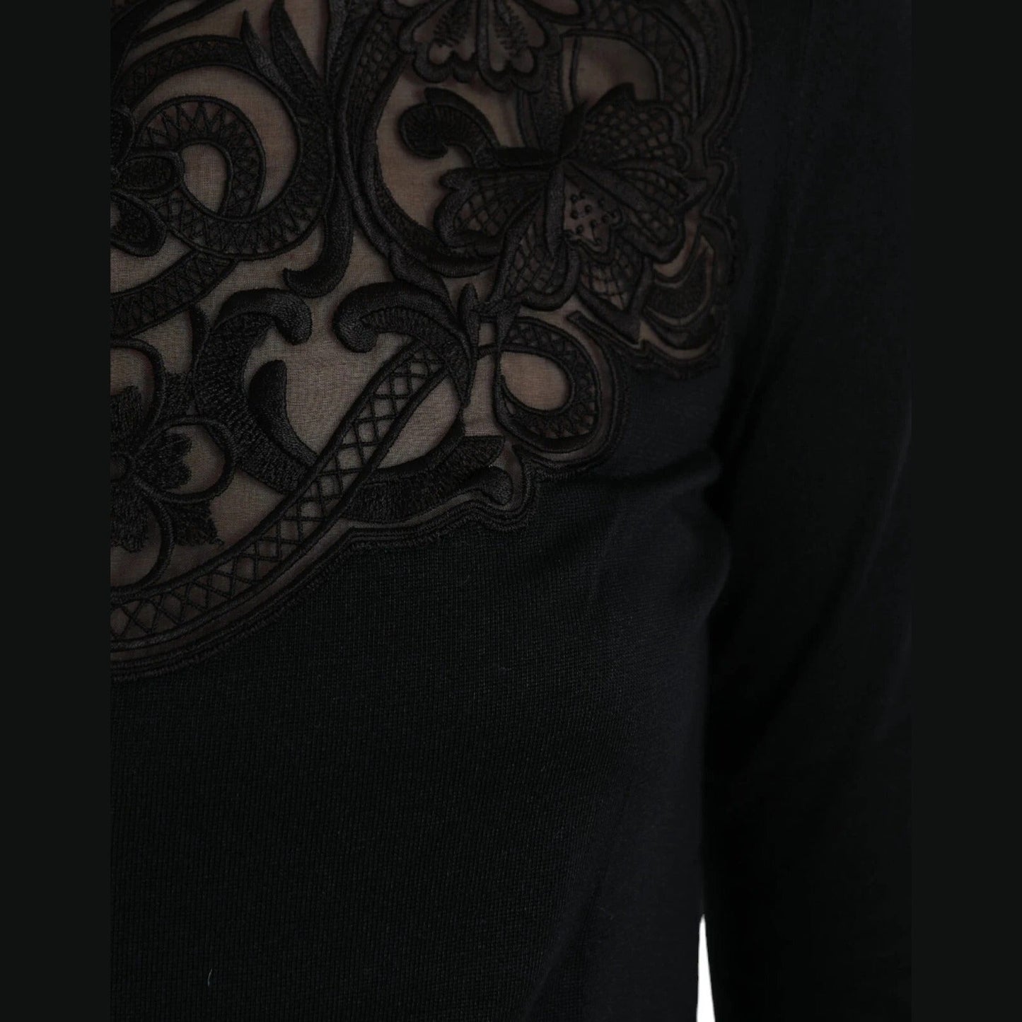 Dolce & Gabbana Black Silk Lace Trim Long Sleeves Blouse Top
