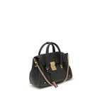 Thom Browne gray calf leather Bos Taurus handbag with structured design and silver hardware, stylish and elegant accessory.