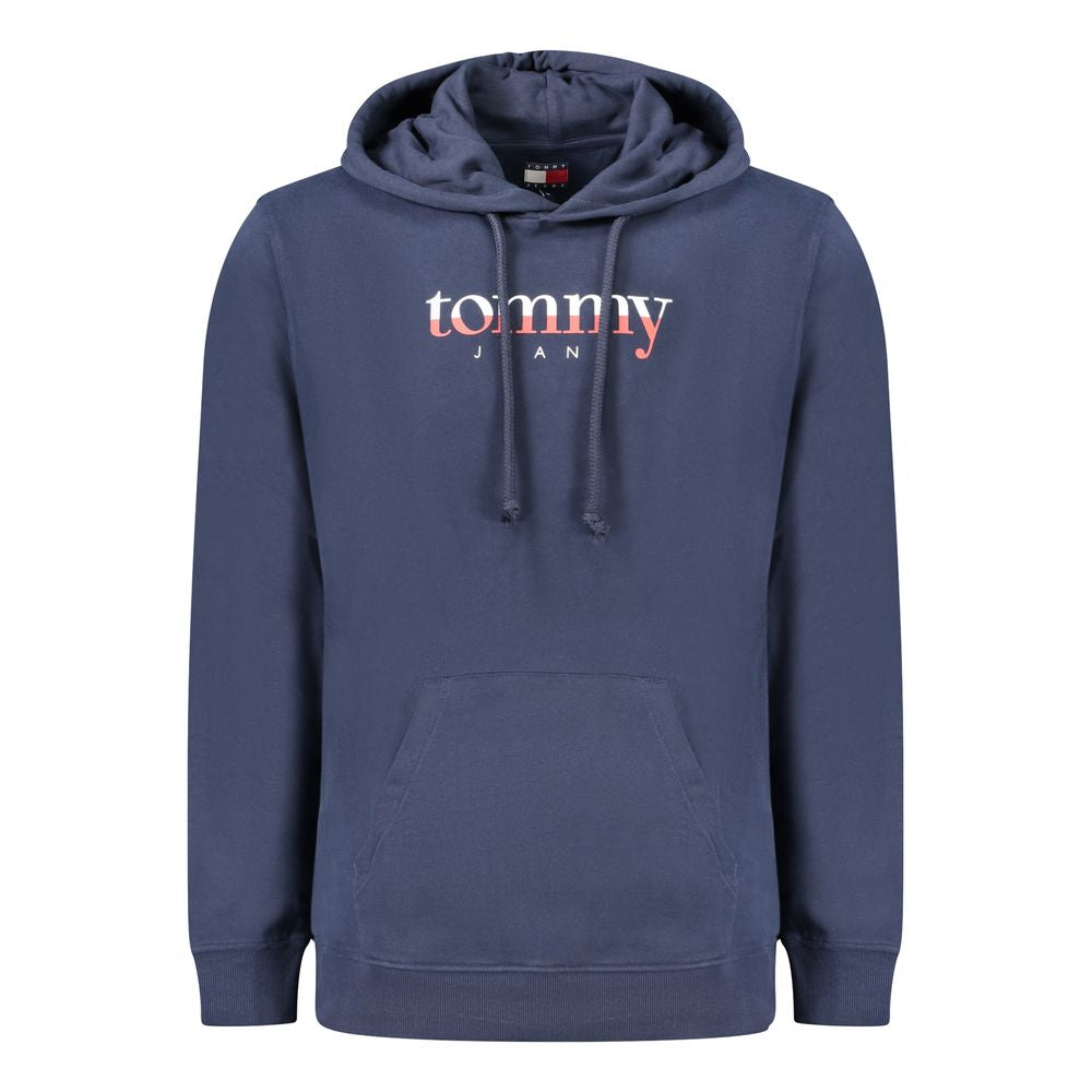 Blue cotton men's hooded sweatshirt by Tommy Hilfiger, featuring a front pocket and adjustable drawstrings.