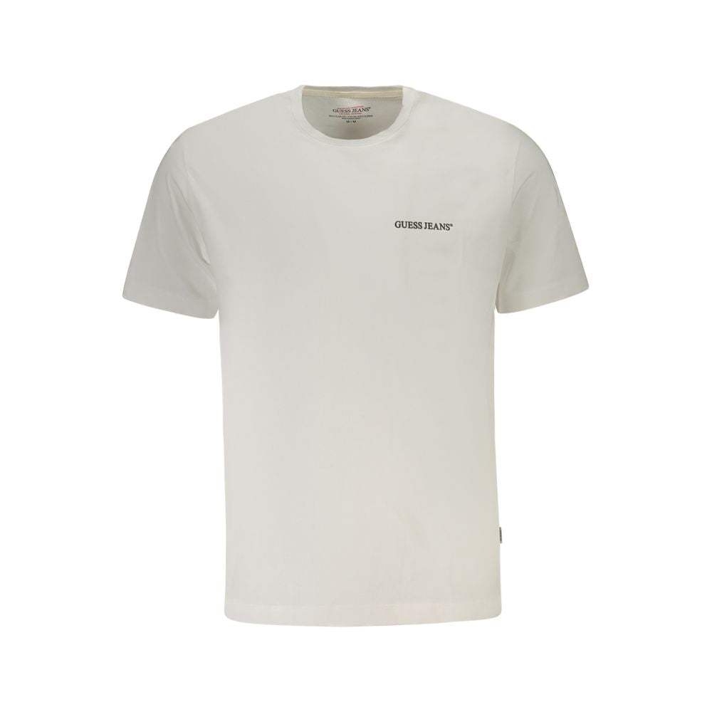 White cotton men's T-shirt by Guess Jeans, featuring a classic fit and minimal design, shown on a plain background.