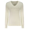 Guess Jeans women's long-sleeved T-shirt in white viscose fabric, featuring a casual and comfortable fit.