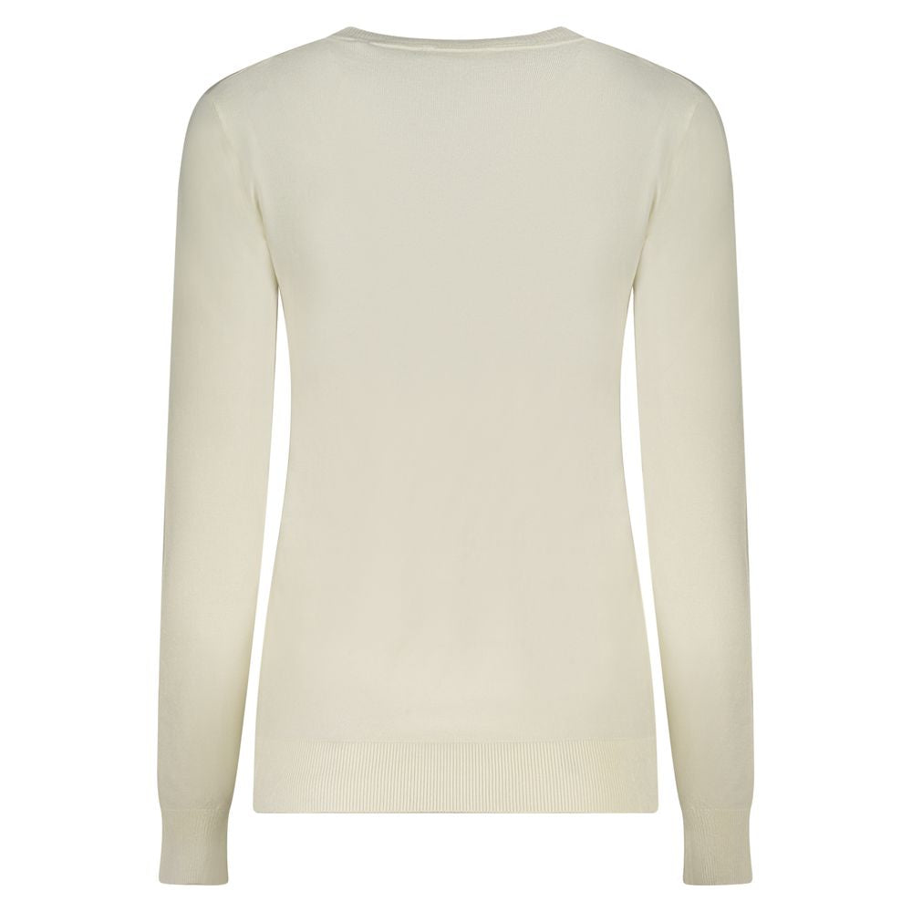 Guess Jeans white viscose long-sleeved T-shirt for women, showcasing a comfortable fit and classic design.