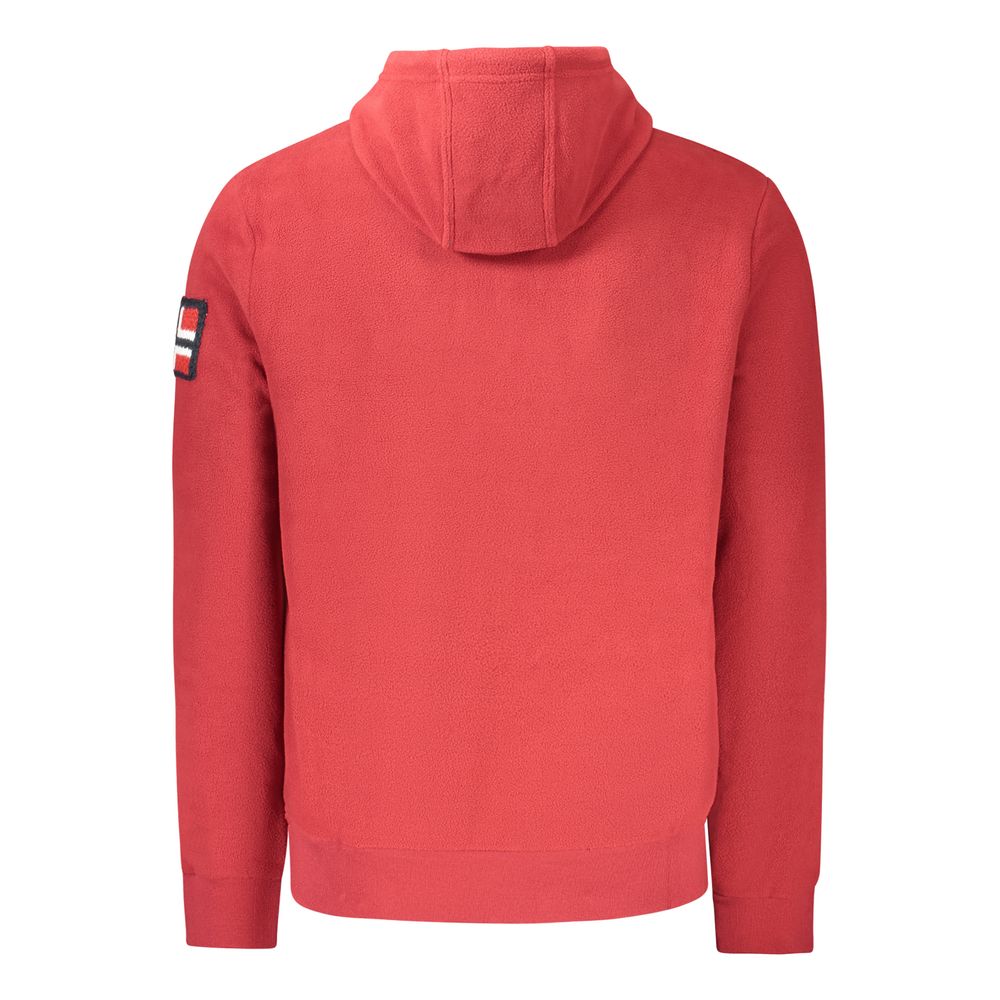 Norway 1963 red polyester men's hooded sweatshirt with front pocket and drawstring hood, casual and comfortable outdoor wear.