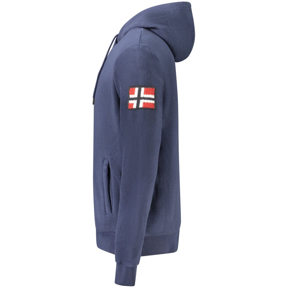 Norway 1963 blue polyester men's hooded sweatshirt with front pocket and adjustable drawstrings, casual and comfortable fit.