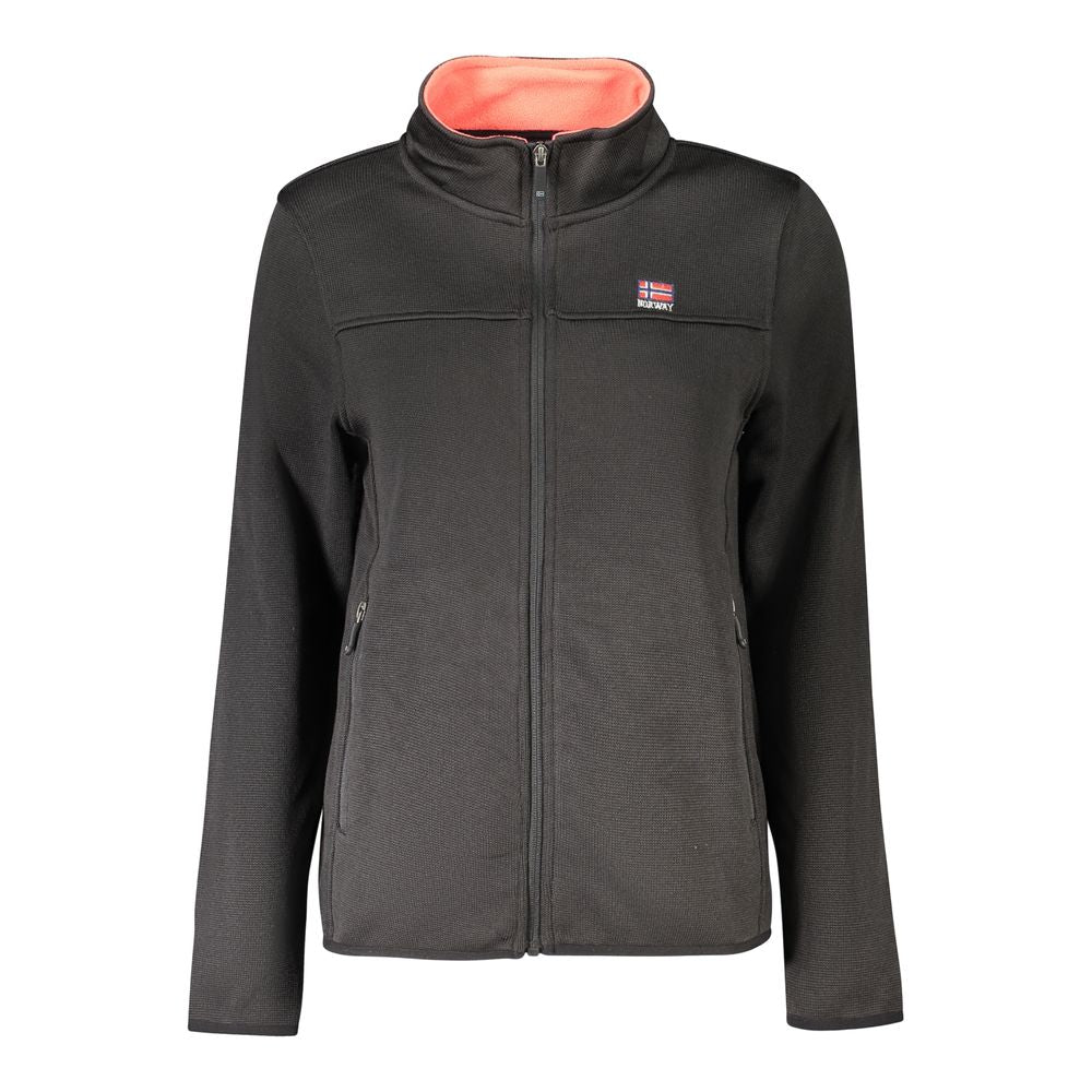 Norway 1963 black polyester women's sweatshirt with a relaxed fit and crew neckline, displayed on a hanger.