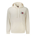 White cotton men's hooded sweatshirt by Tommy Hilfiger, featuring a front pocket and adjustable drawstrings.
