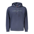 Tommy Hilfiger blue cotton men's hoodie sweatshirt with front pocket and adjustable drawstrings, casual and comfortable fit.
