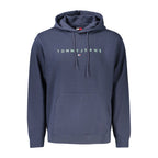 Tommy Hilfiger blue cotton men's hoodie sweatshirt with front pocket and adjustable drawstrings, casual and comfortable fit.