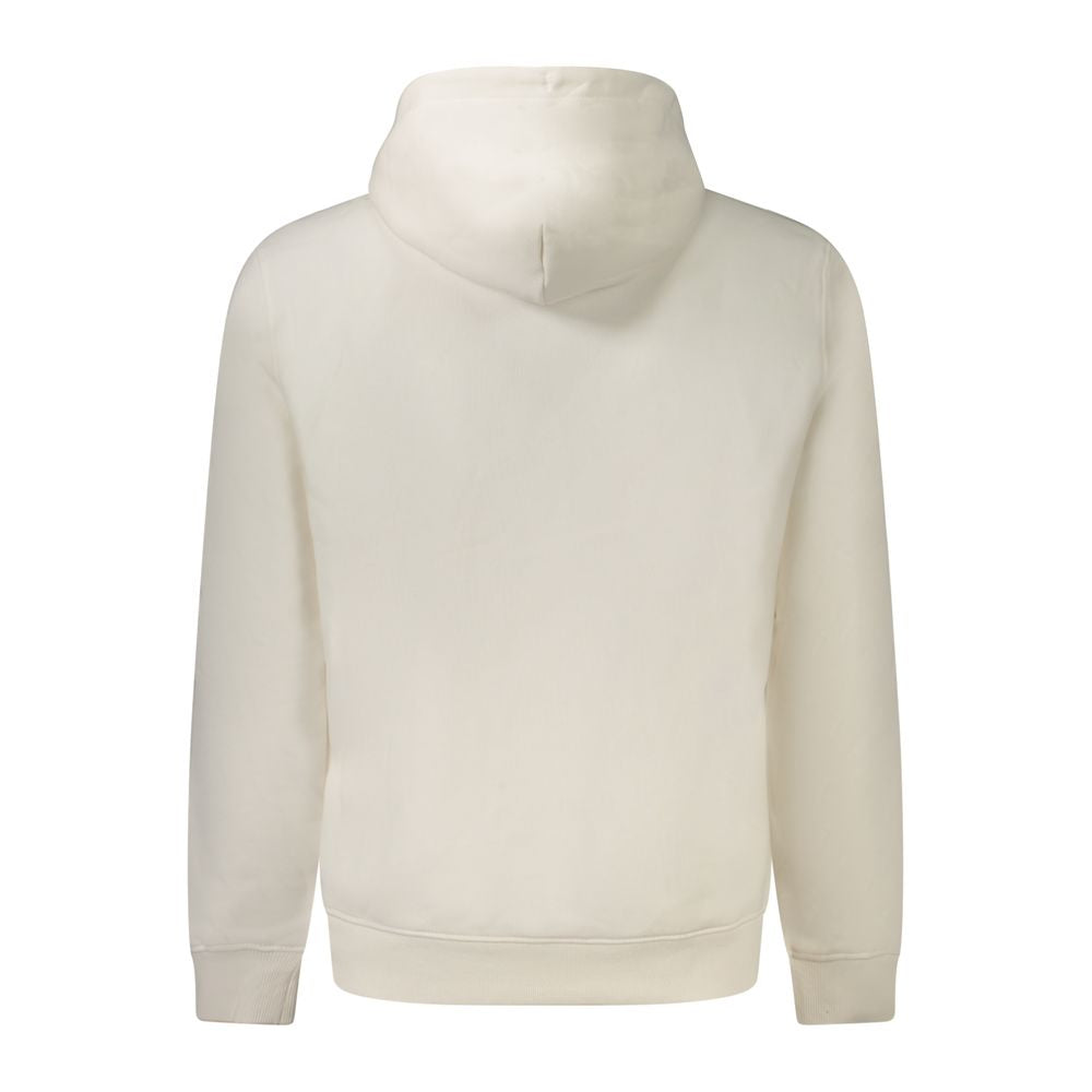 White cotton men's hooded sweatshirt by Tommy Hilfiger with front pouch pocket and adjustable drawstrings, casual and comfortable.