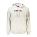 Gray cotton Tommy Hilfiger men's hoodie with front pocket and adjustable drawstrings, casual and comfortable apparel.